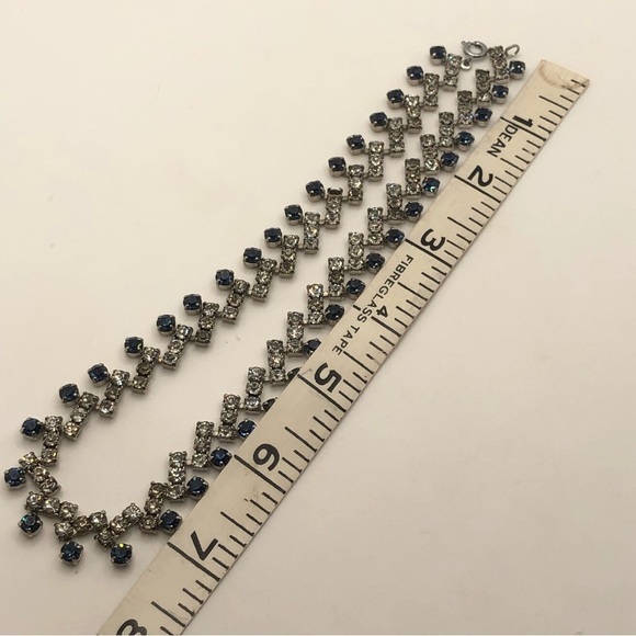 Vtg Blue & White Rhinestone Necklace 15” Unmarked - Picture 6 of 6
